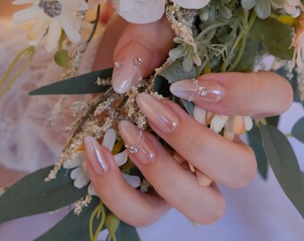 Pink Glazed Donut Bridal Press On Hailey Bieber Nails Wedding Luxury Handmade Nails