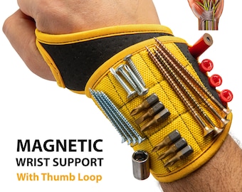 Il braccialetto magnetico come forma di supporto per il polso con magneti super potenti può contenere viti, chiodi e punte da trapano. Ottimo regalo tuttofare