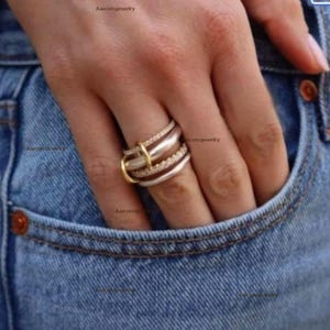 14K Connector Rings, Gold Stacking Band Ring, Gold Connected Ring, Multi Connector Band Ring, Woman 4 Set Band Ring, Diamond Connector Rings