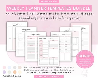 Digital Weekly Planner Templates Bundle | Weekly Planners Goodnotes, Notability | Digital Weekly Planners PDF | Printable PDF Weekly Planner