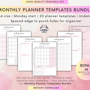 Digital Monthly Planner Templates Bundle | Monthly Planners Goodnotes, Notability | Digital Monthly Planners PDF | Printable PDF Planner