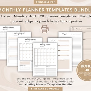 Digital Monthly Planner Templates Bundle | Monthly Planners Goodnotes, Notability | Digital Monthly Planners PDF | Printable PDF Planner
