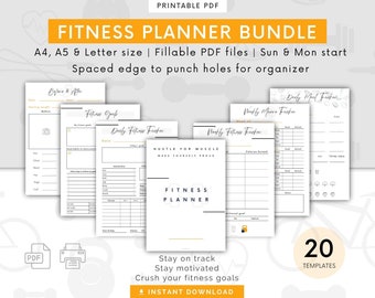 Paquete de planificador de fitness digital / Paquete de planificador de fitness imprimible / Rastreador de calorías de pérdida de peso de salud y fitness / A4, A5, Tamaño carta