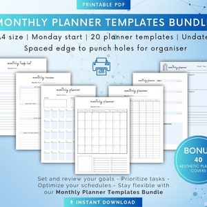 Digital Monthly Planner Templates Bundle | Monthly Planners Goodnotes, Notability | Digital Monthly Planners PDF | Printable PDF Planner