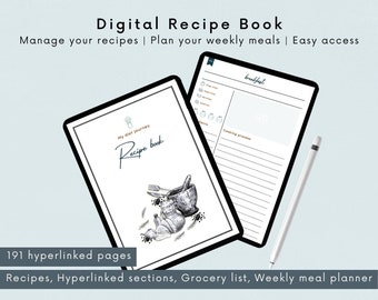 Digital Recipe Book for Goodnotes, Notability | Digital Cookbook Recipe Planner | Digital Cookbook for iPad | Hyperlinked iPad Planner