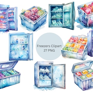 Watercolor Freezers and Freeze Boxes Clipart, PNG digital files on transparent background, sublimation, commercial use