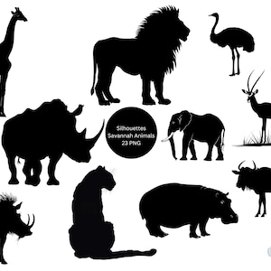 Savannah Animals Silhouettes Clipart, immagini singole PNG su sfondo trasparente, sublimazione, uso commerciale