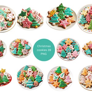 39 Christmas Cookies Watercolor Clipart, Christmas Clipart, PNG individual images on transparent background, sublimation, commercial use
