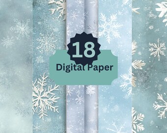 Schneeflocke Digital Paper Pack, Blaue Winter Hintergründe, Gefrorenes Eis Texturen, Weihnachts Schnee Scrapbook Papier