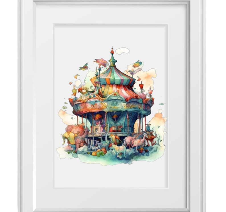 Watercolor Carousel, Clipart, PNG Digital Files on Transparent ...