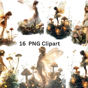16 Imágenes prediseñadas de hadas brillantes de fantasía, imágenes prediseñadas de fantasía, imágenes individuales PNG sobre fondo transparente, sublimación