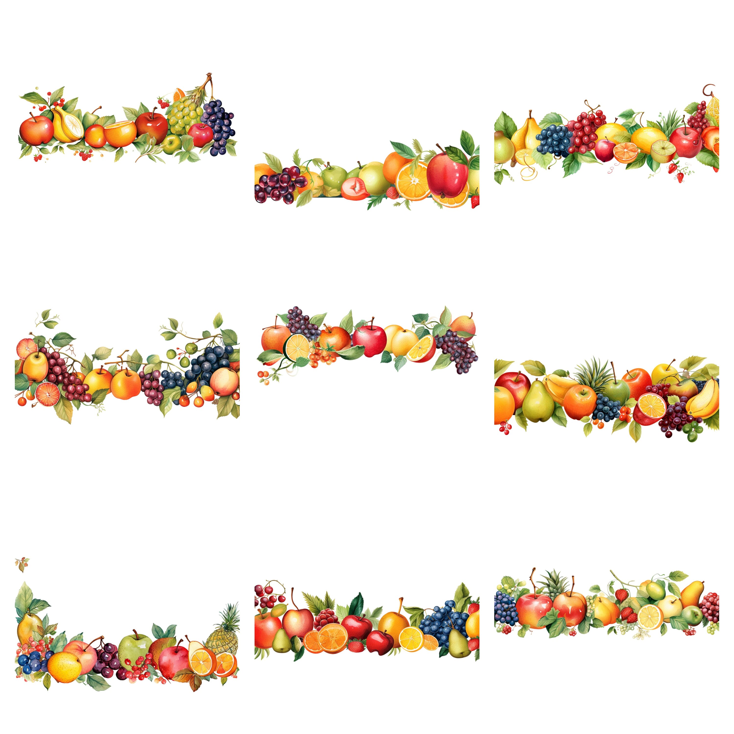 Fruit Border Rug 30 Fruit Borders Watercolor Clipart, Border Clipart, PNG Individual ...