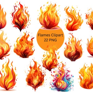 Flames Clipart, Fire PNG, fichiers numériques PNG sur fond transparent, téléchargement instantané