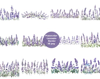 38 Lavender Borders Watercolor Clipart, Floral Clipart, PNG digital files on transparent background, sublimation, commercial use