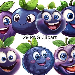 29 Clipart engraçado de mirtilos, imagens individuais PNG em fundo transparente, sublimação, uso comercial