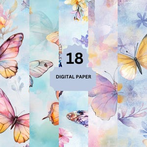 Carta digitale a farfalla – 18 sfondi blu pastello e floreali per scrapbooking, inviti, diari e artigianato