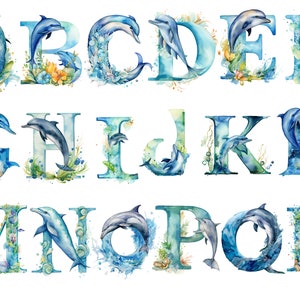 Alfabeto de delfines, letras png, alfabeto png, descarga instantánea para uso comercial, Alta resolución, 12x12, uso comercial
