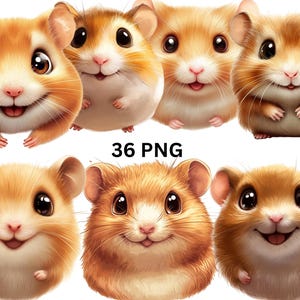 Smiling Hamster Clipart, 36 Cute Cartoon Hamster Bundle, Digital Funny Pet ,Transparent Background, Instant Download, Commercial Use