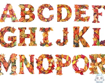 Autumn Leaves Alphabet Clipart - Fall-Themed Leaf Letters Set, instant download for commercial use