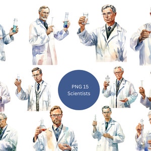 15 cliparts scientifiques aquarelle, clipart scientifique, images individuelles PNG sur fond transparent, sublimation