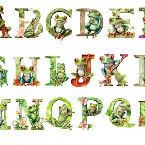 Clipart alphabet aquarelle grenouille, fond transparent, haute qualité, clipart, 12 x 12, usage commercial