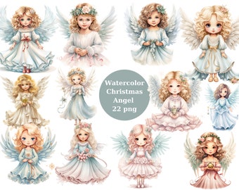 Watercolor Christmas Angel, Clipart, PNG digital files on transparent background, sublimation, commercial use