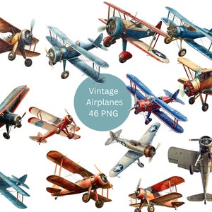 Vintage Airplanes Clipart, PNG digital files on transparent background, sublimation, commercial use
