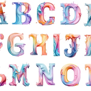 Buntes Alphabet, transparenter Hintergrund, hohe Qualität, Clipart, 12x12, kommerzielle Nutzung