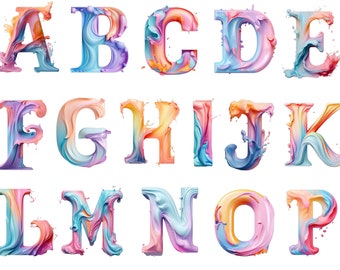 Colorful alphabet, transparent background, high quality, clipart, 12x12, commercial use