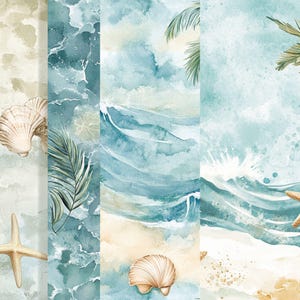 Beach Ocean Digital Paper – 18 Backgrounds With Seashells, Starfish ...