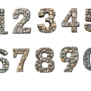 Stone Wall Numbers PNG Clipart | Rustic Stone Texture Numbers instant download for commercial use, High resolution, 12x12