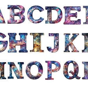Clipart alphabet aquarelle voie lactée, univers, images individuelles PNG sur fond transparent, sublimation, usage commercial