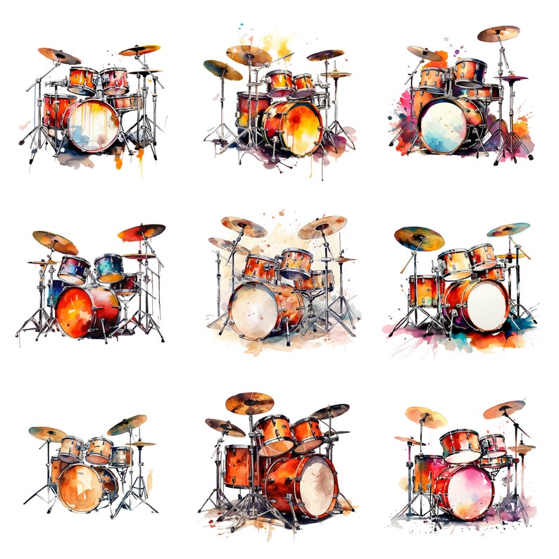 Watercolor Drums Clipart, PNG Digital Files on Transparent Background ...