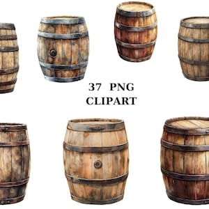 Clipart de tonneaux en bois rustiques, 37 fichiers PNG individuels avec fond transparent, parfait pour le bricolage et la sublimation