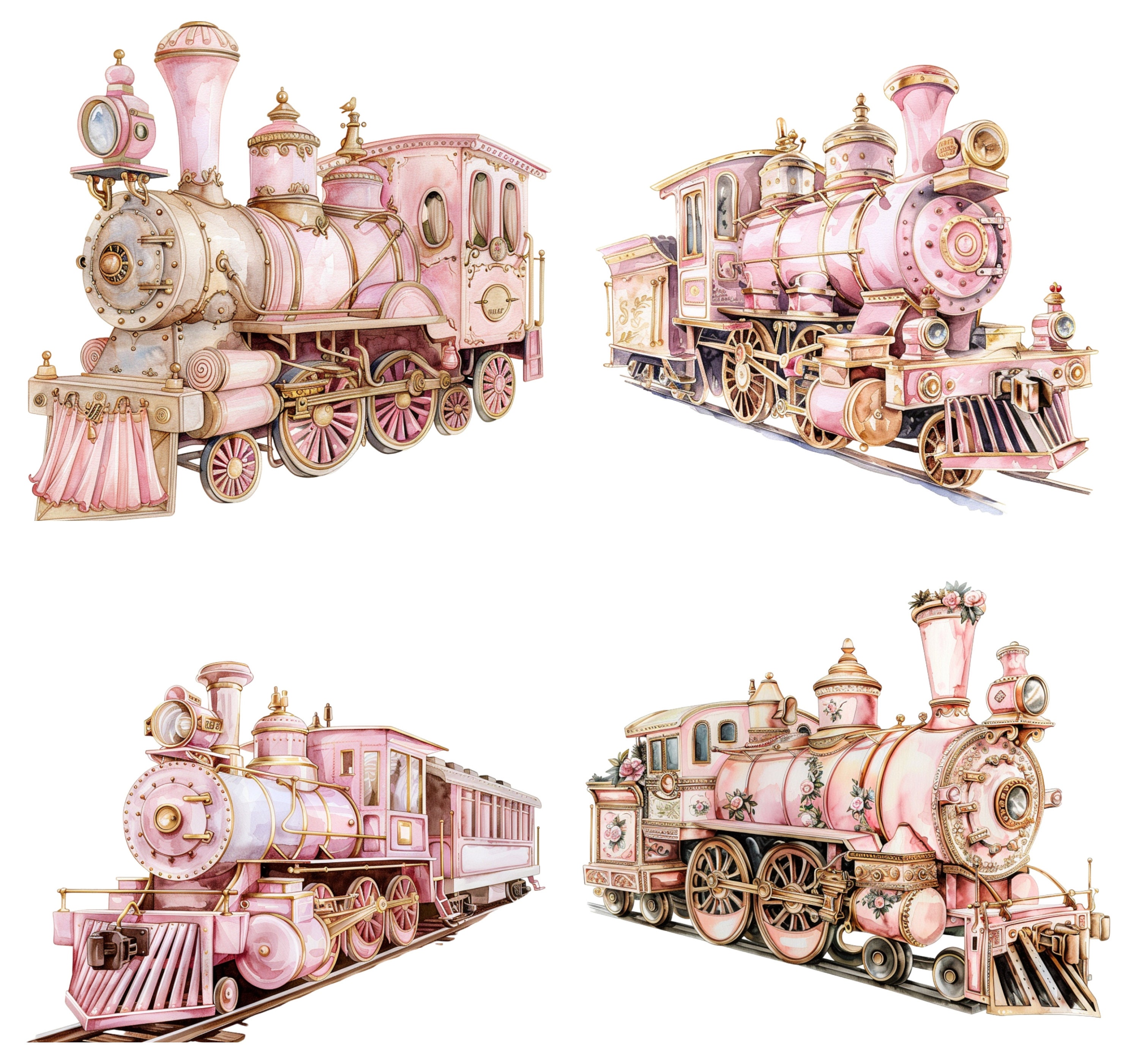 Train Princess Watercolor 36 Princess Train Clipart, PNG Digital Files on Transparent ...