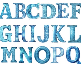 Blue glitter Alphabet Clipart ,  Alphabet, transparent background, high quality, clipart, 12x12, commercial use