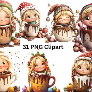 31 Clipart de meninas gnomos de férias, clipart de Natal, imagens individuais PNG em fundo transparente, sublimação