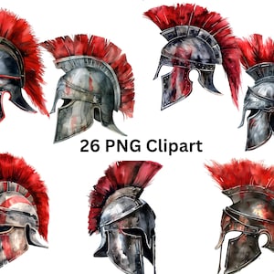 26 cliparts aquarelle casques spartiates, clipart Sparte, images individuelles PNG sur fond transparent, sublimation