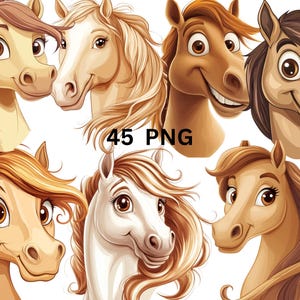 Horse Clipart, Cute Cartoon Horse PNG, Wild and Farm Animal PNG, Equestrian Art, Transparent Background, Commercial Use, Instant Download