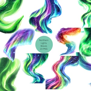 Northern Light Waves Clipart, individuele PNG-afbeeldingen op transparante achtergrond, sublimatie, commercieel gebruik