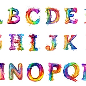 Rainbow Swirl Alphabet Clipart - Colorful Letters Set PNG for Bright Designs, Invitations, and Crafts, instant download for commercial use