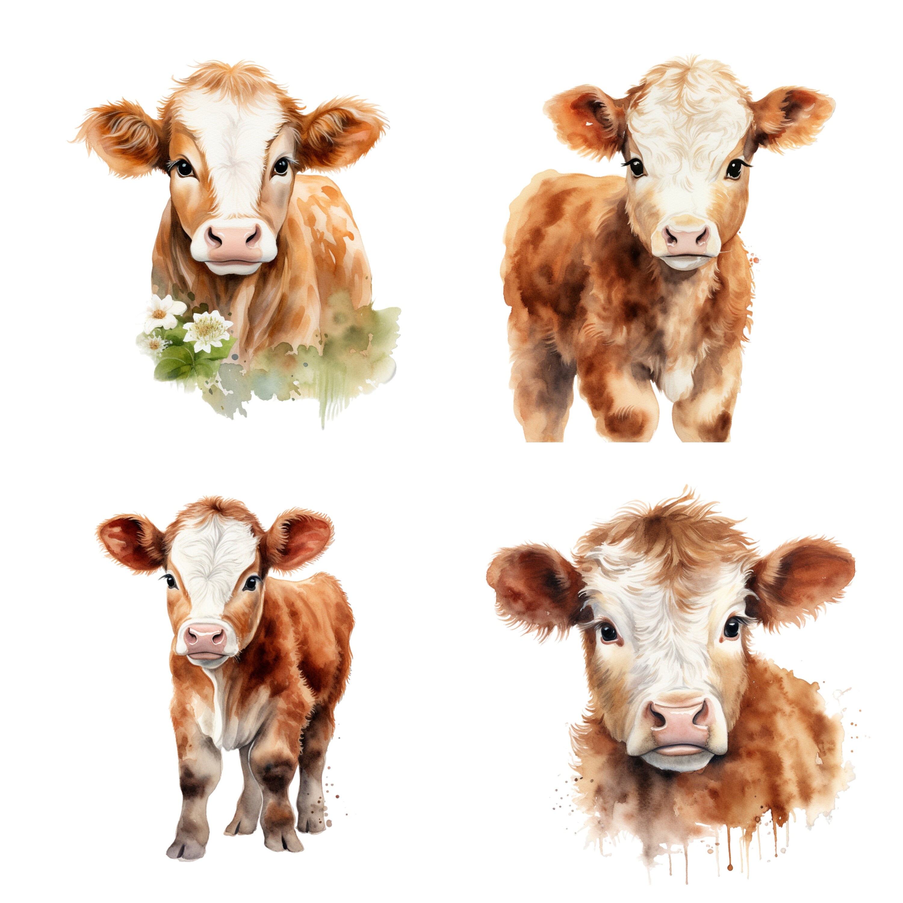 Watercolor Simmentals Clipart, PNG Digital Files on Transparent ...