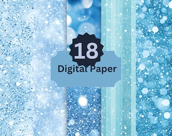 Blue Glitter Digital Paper, Sparkling Winter Backgrounds, 18 Shiny Snow Textures for Crafts And Cards