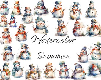 Watercolor Snowmen, PNG digital files on a transparent background, scrapbook, invitations, commercial use, instant download