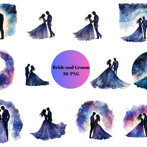 30 cliparts aquarelle des mariés, des cliparts mariage, PNG images individuelles sur fond transparent, sublimation, usage commercial