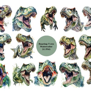 31 T-rex rugissant Clipart, Clipart dinosaure, fichiers numériques PNG sur fond transparent, sublimation, usage commercial