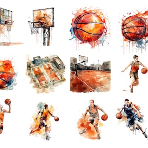 Basketball Bundle, Aquarell, 20 PNG Bilder, transparenter Hintergrund, hohe Qualität, Clipart, 12x12, kommerzielle Nutzung
