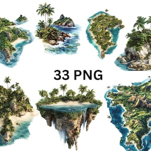 PNG-afbeelding tropisch eiland – 33 prachtige drijvende en oceaaneilanden, afzonderlijke png-afbeeldingen op transparante achtergrond, sublimatie