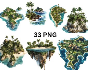 Tropical Island PNG Clipart – 33 Stunning Floating & Ocean Islands, PNG individual images on transparent background, sublimation