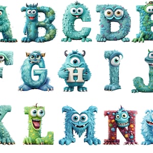 Fichiers numériques Monster Alphabet PNG, fleurs, papillons, scrapbooking, invitations, utilisation commerciale